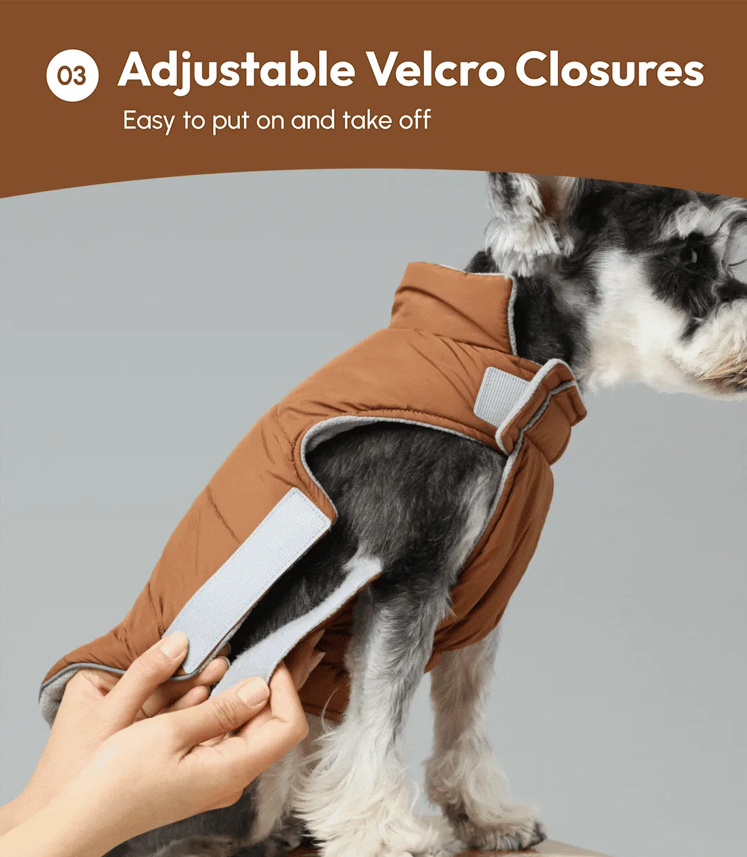 Reversible orange dog vest with adjustable Velcro closures, showcasing easy fit and comfort for colder weather.