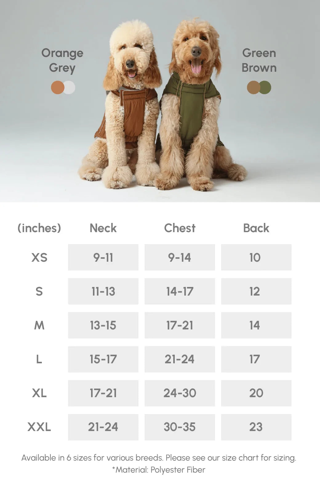 Reversible dog vest jacket in orange and grey, featuring a windproof design and thick fleece lining for warmth.