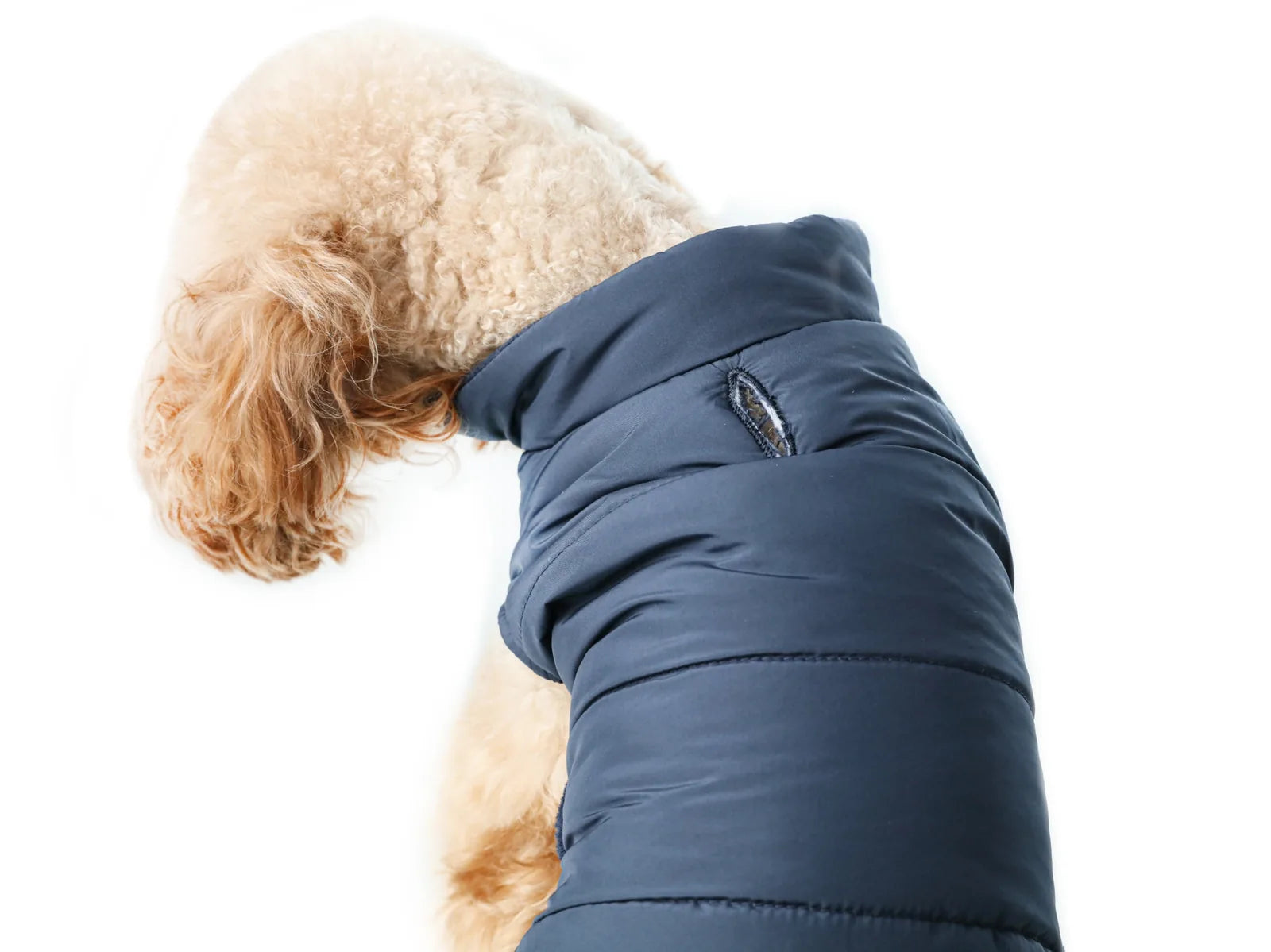 Reversible red dog vest jacket with thick polar fleece lining and adjustable Velcro closures for comfort.