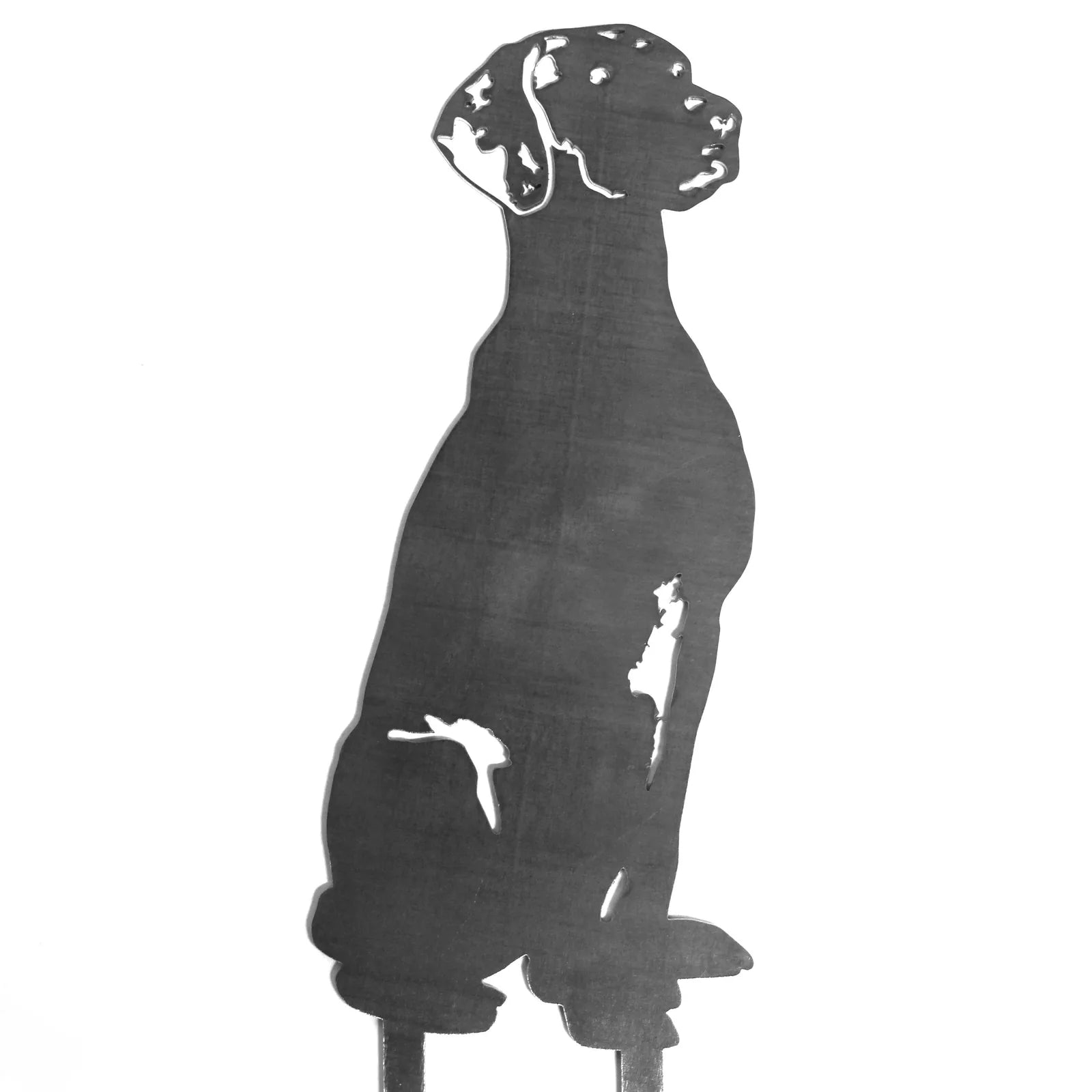 Silhouette of a Rhodesian Ridgeback dog made from black metal, showcasing a detailed sitting pose.
