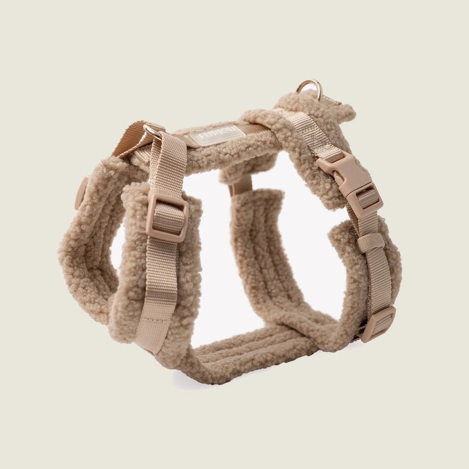 Cozy 'Sand' Sherpa Dog Harness with soft beige lining and adjustable straps for a comfortable fit.