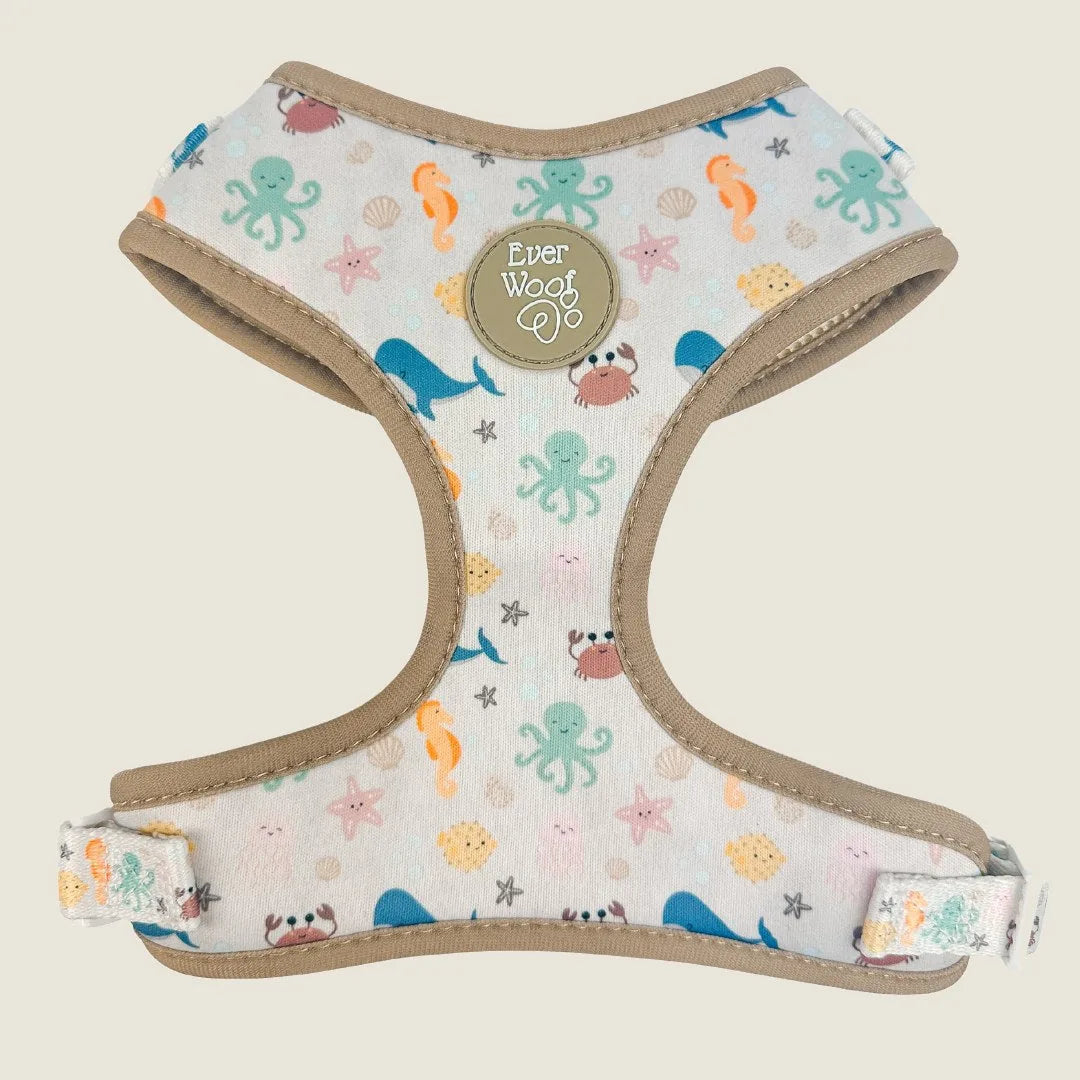 Colorful Sea la vie Adjustable Harness features playful marine patterns on soft neoprene with breathable lining, ideal for...