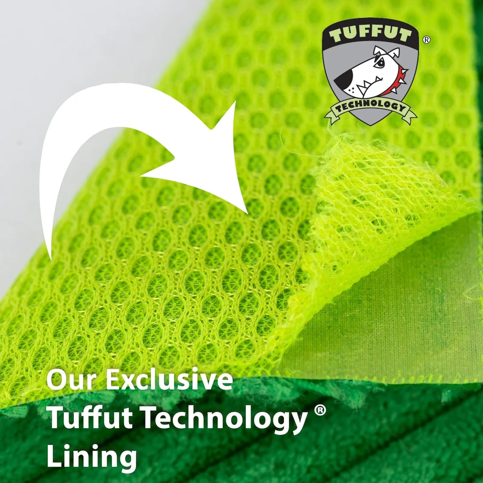 Close-up of Seb Sloth Knottie® plush toy's green mesh lining showcasing Tuffut Technology® for durability and strength.