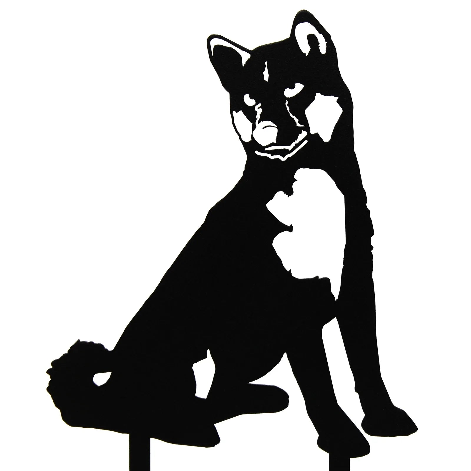 Black Shiba Inu metal silhouette showcasing intricate detail, perfect for outdoor decor and dog lovers.