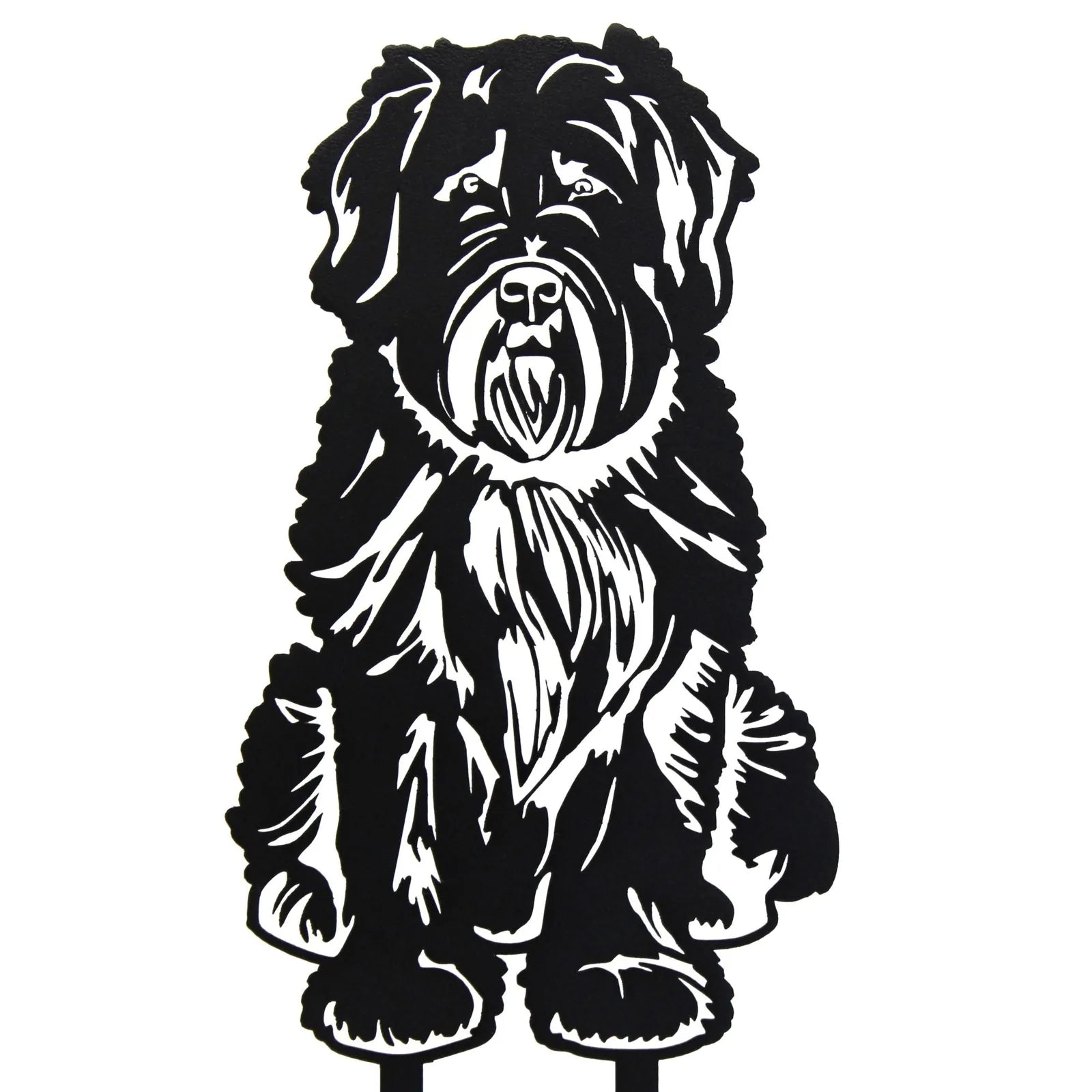 Black metal silhouette of a Soft Coated Wheaten Terrier, showcasing detailed fur and facial features, designed for outdoor...