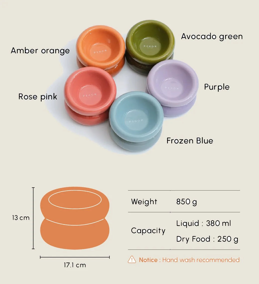 Amber orange pet bowl with a diagonal opening design, stable base, and one-piece molding for easy cleaning.