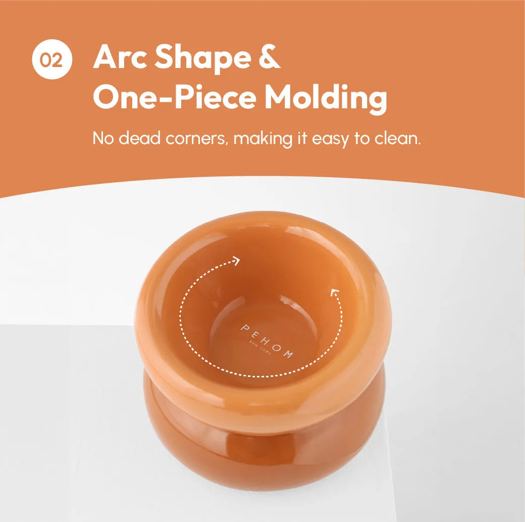 Amber orange Soufflé Pet Bowl with an arc shape, featuring one-piece molding for easy cleaning and no dead corners.