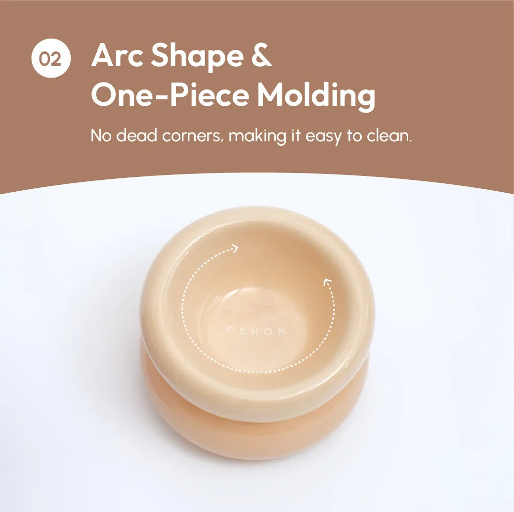 Cream beige pet bowl with a diagonal opening and one-piece design, featuring a smooth inner surface for easy cleaning.