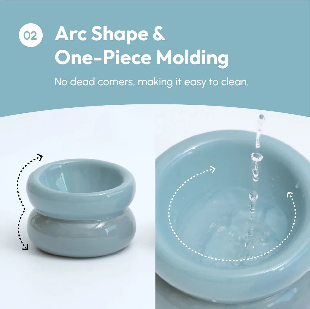 Frozen Blue Soufflé Pet Bowl with one-piece molding, featuring a stable base and easy-to-clean design.