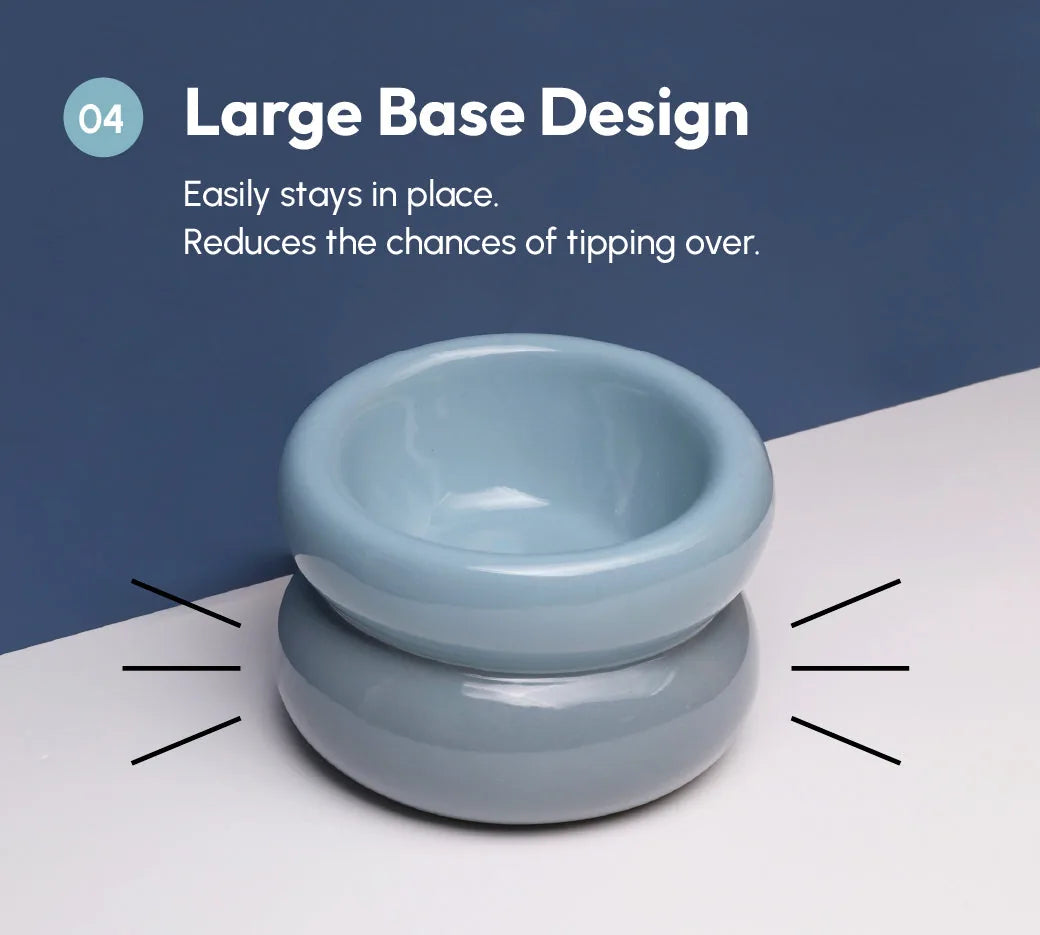 Soufflé Pet Bowl in Frozen Blue features a large base design for stability, preventing tipping during mealtime.