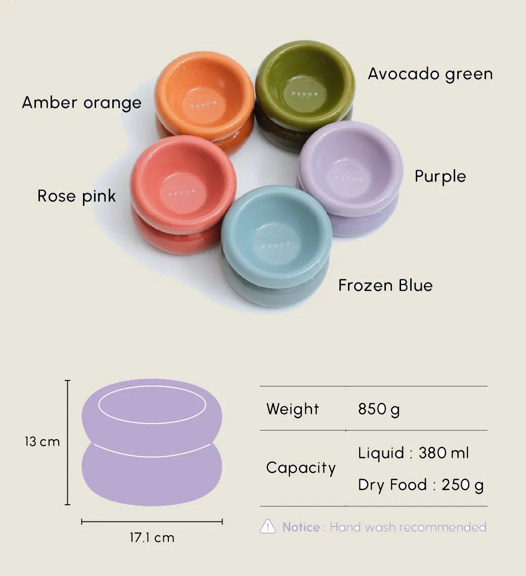 Purple Soufflé pet bowl with a smooth finish, designed for comfort and stability during feeding.