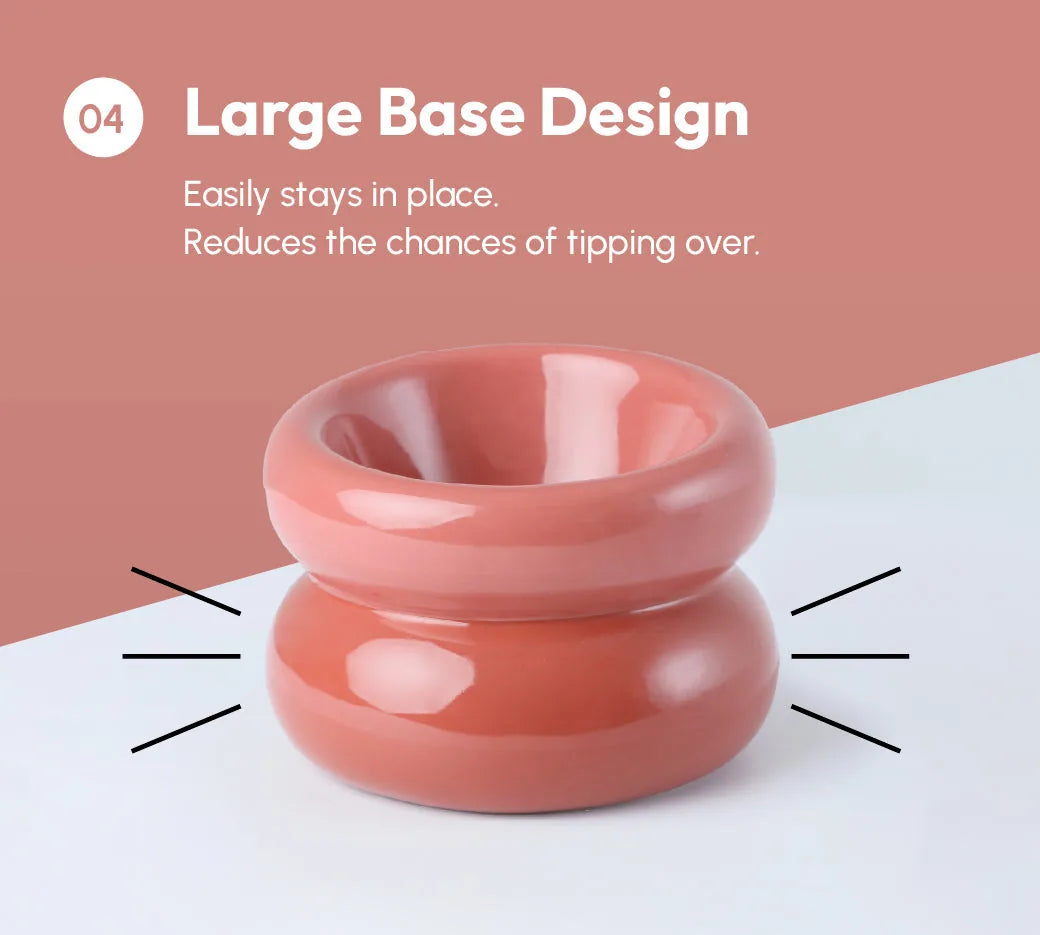Soufflé Pet Bowl in rose pink featuring a large base design to prevent tipping during mealtime.