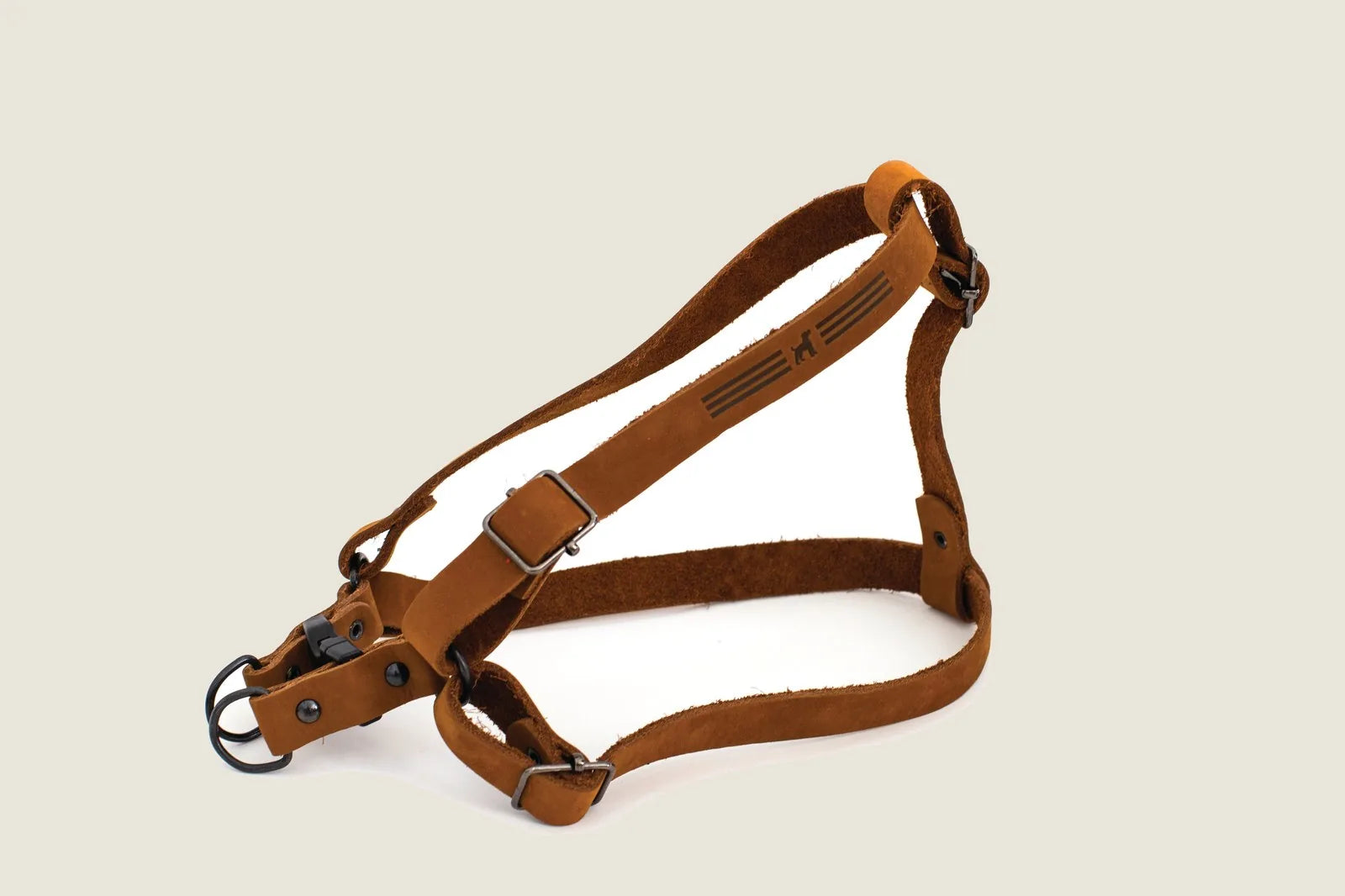 Sport Style Leather Step In Harness in Earth Brown with a simple, no-stitch design and durable hardware for dogs.