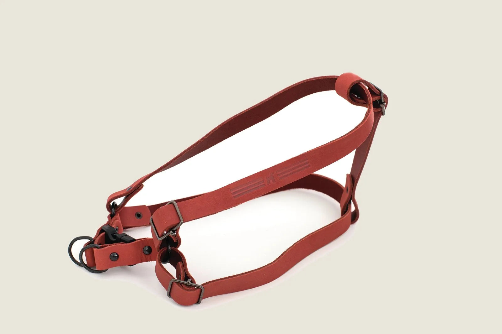 Sport Style Leather Step In Harness in earthy red, featuring strong clips and a streamlined design for easy use.