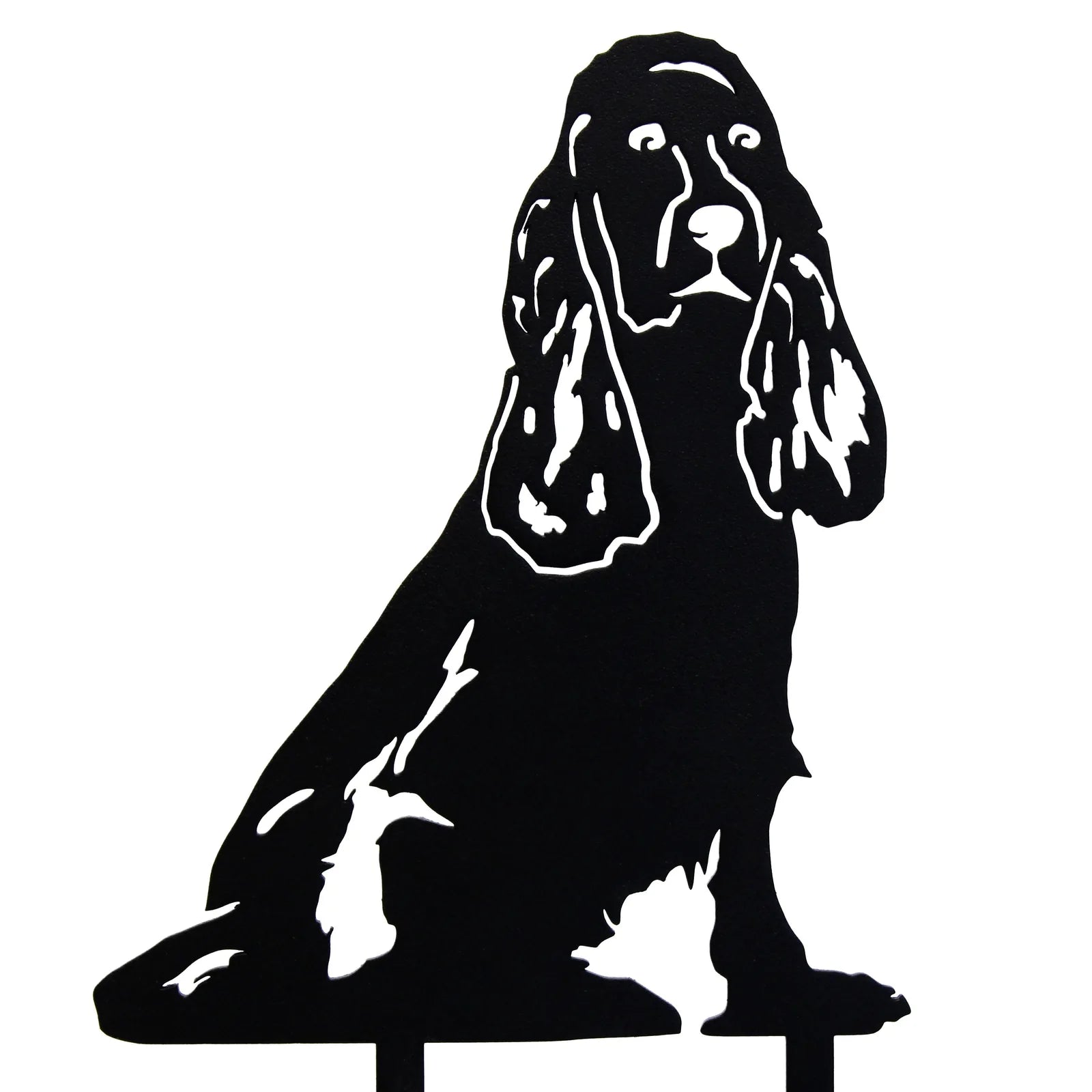 Black metal silhouette of a Springer Spaniel, showcasing detailed features and a sturdy design for outdoor decor.