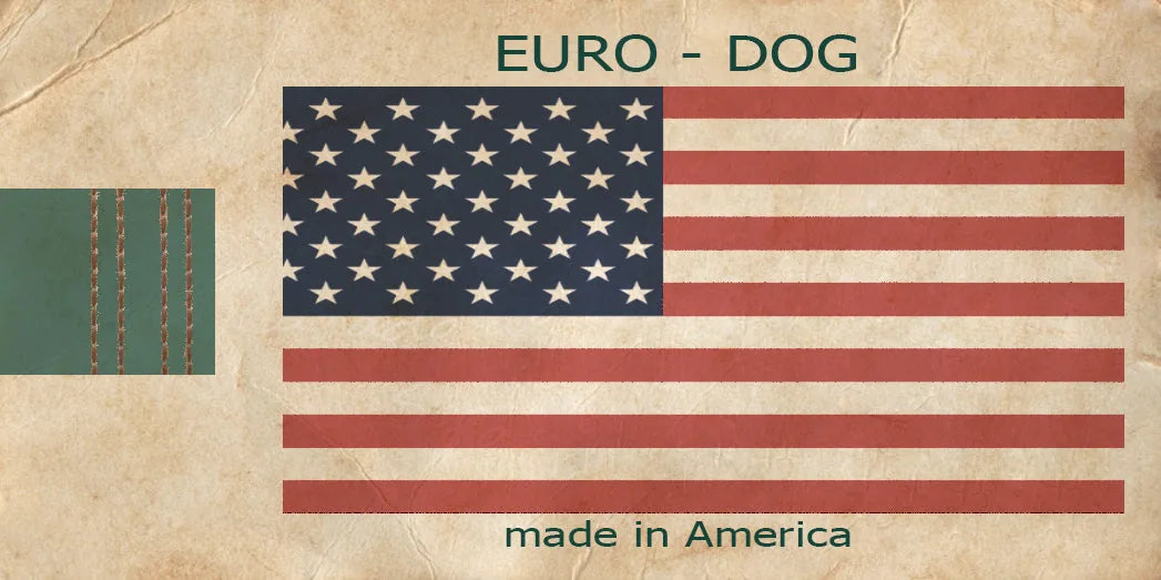 European and American flag design featuring green accents, symbolizing quality craftsmanship for the GREET Dog brand.