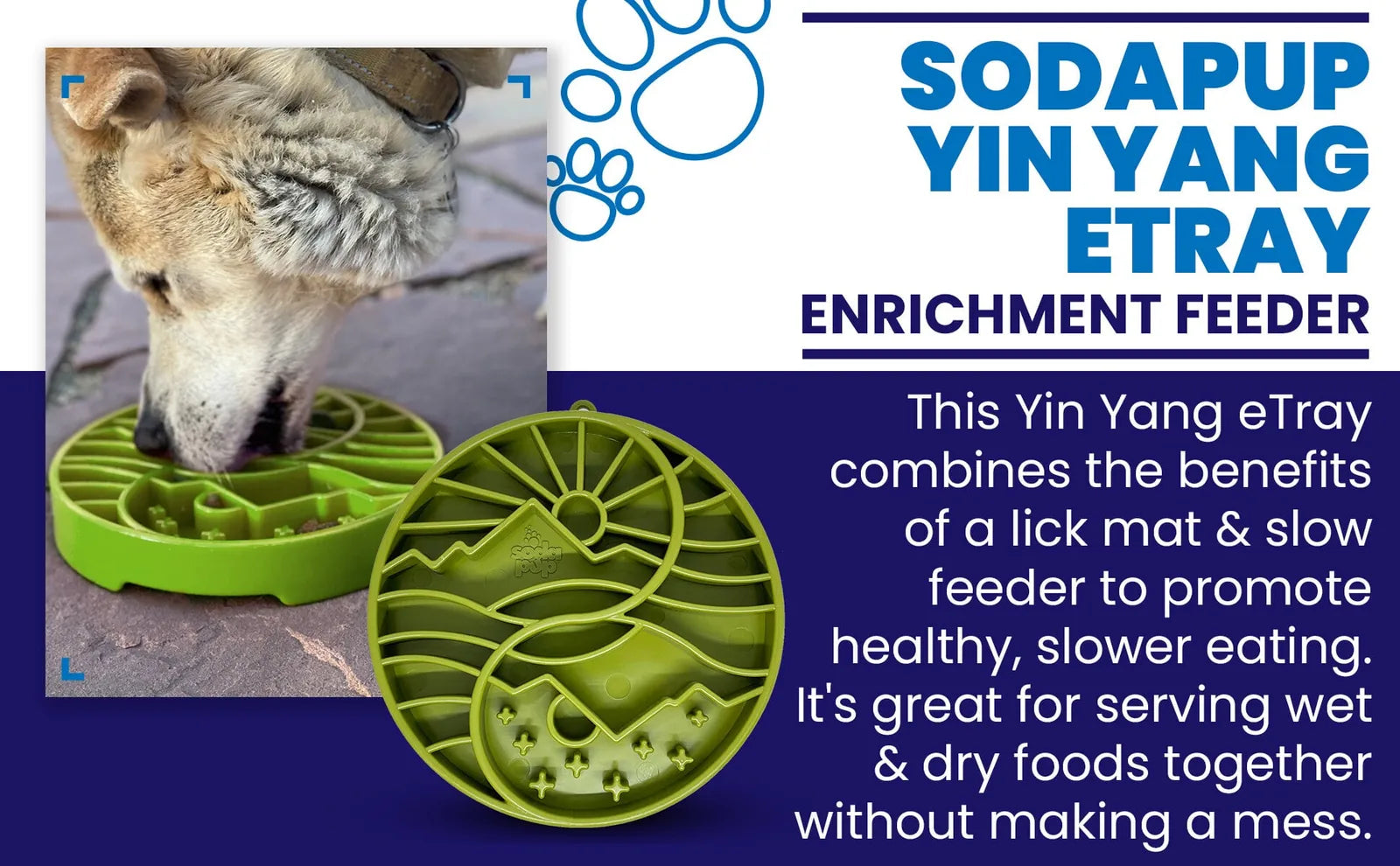 Shallow green slow feeder dog bowl with yin-yang design, enriching mealtime for dogs while preventing fast eating.
