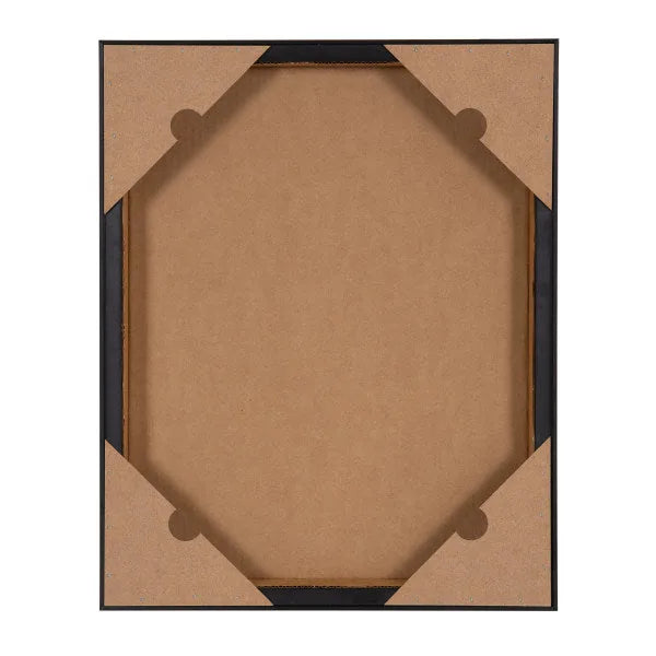 Back view of the Sylvie MCM Dog Beach Home Framed Canvas, showing the lightweight black frame and brown backing.