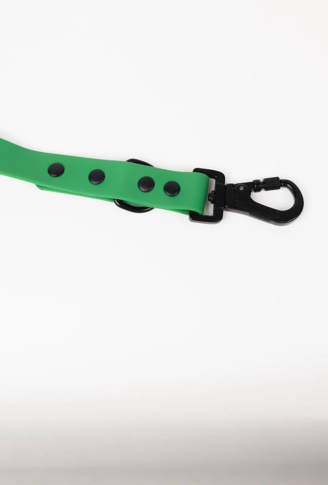 Clover green adjustable dog leash with a black screw-shut clasp and buttons for versatile length adjustment.