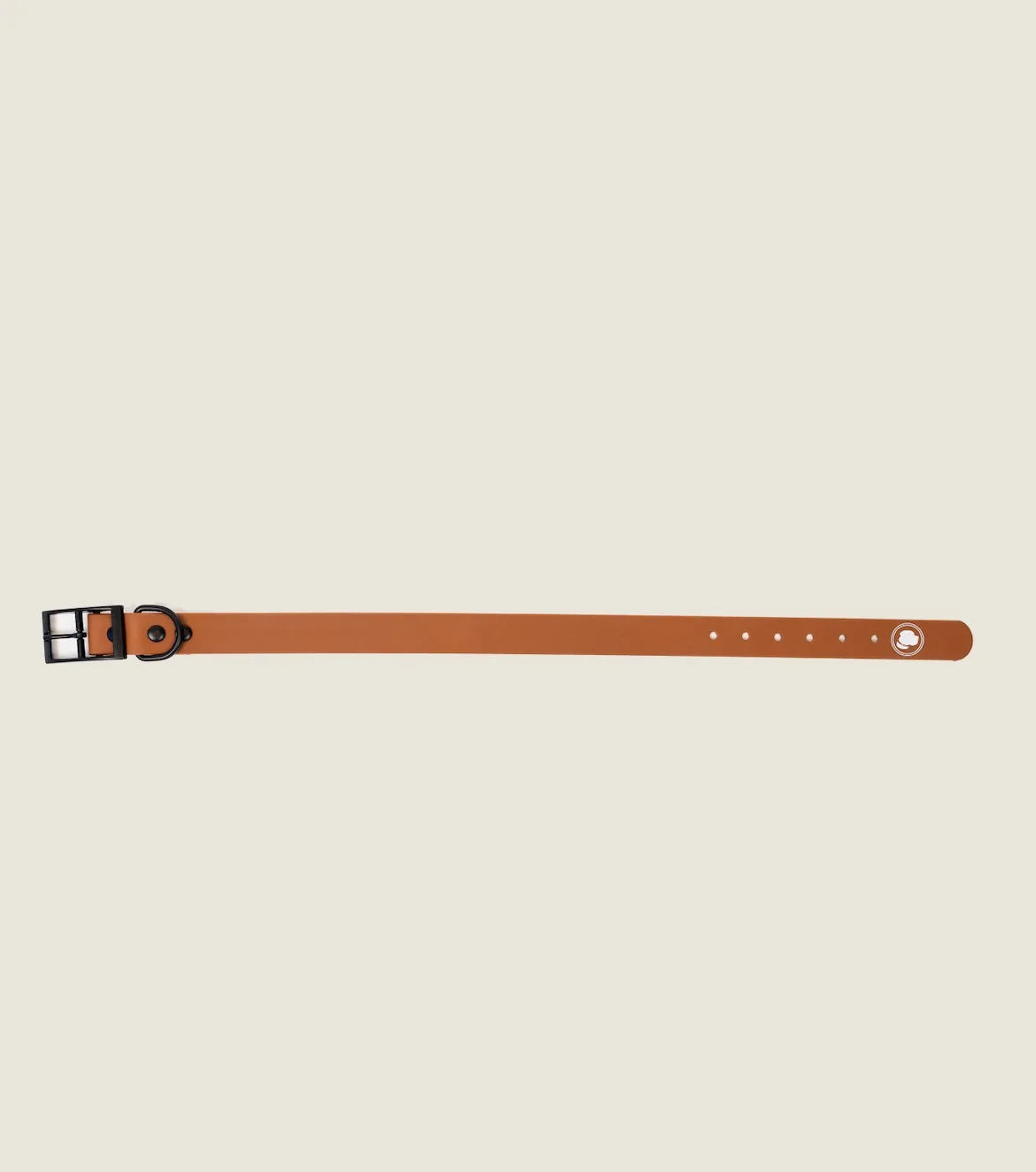Adjustable Coco Brown dog collar with a black buckle, featuring multiple sizing holes for easy fit adjustments.