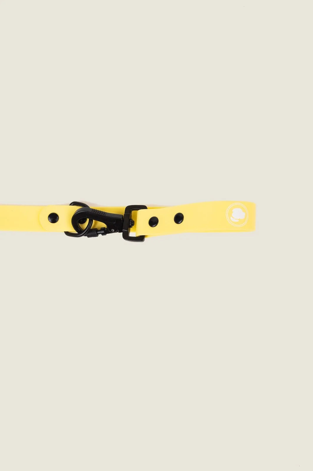 Daffodil yellow adjustable dog leash featuring a secure locking carabiner and snap buttons for length adjustment.