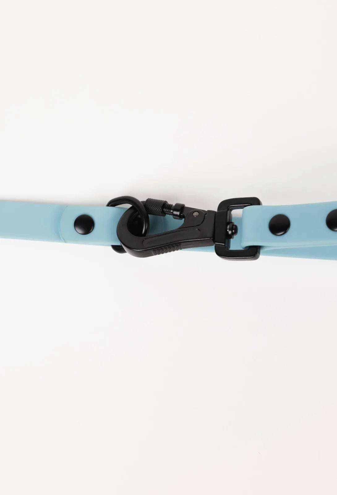 Dusty blue adjustable dog leash featuring a durable clip and black hardware for secure attachment.