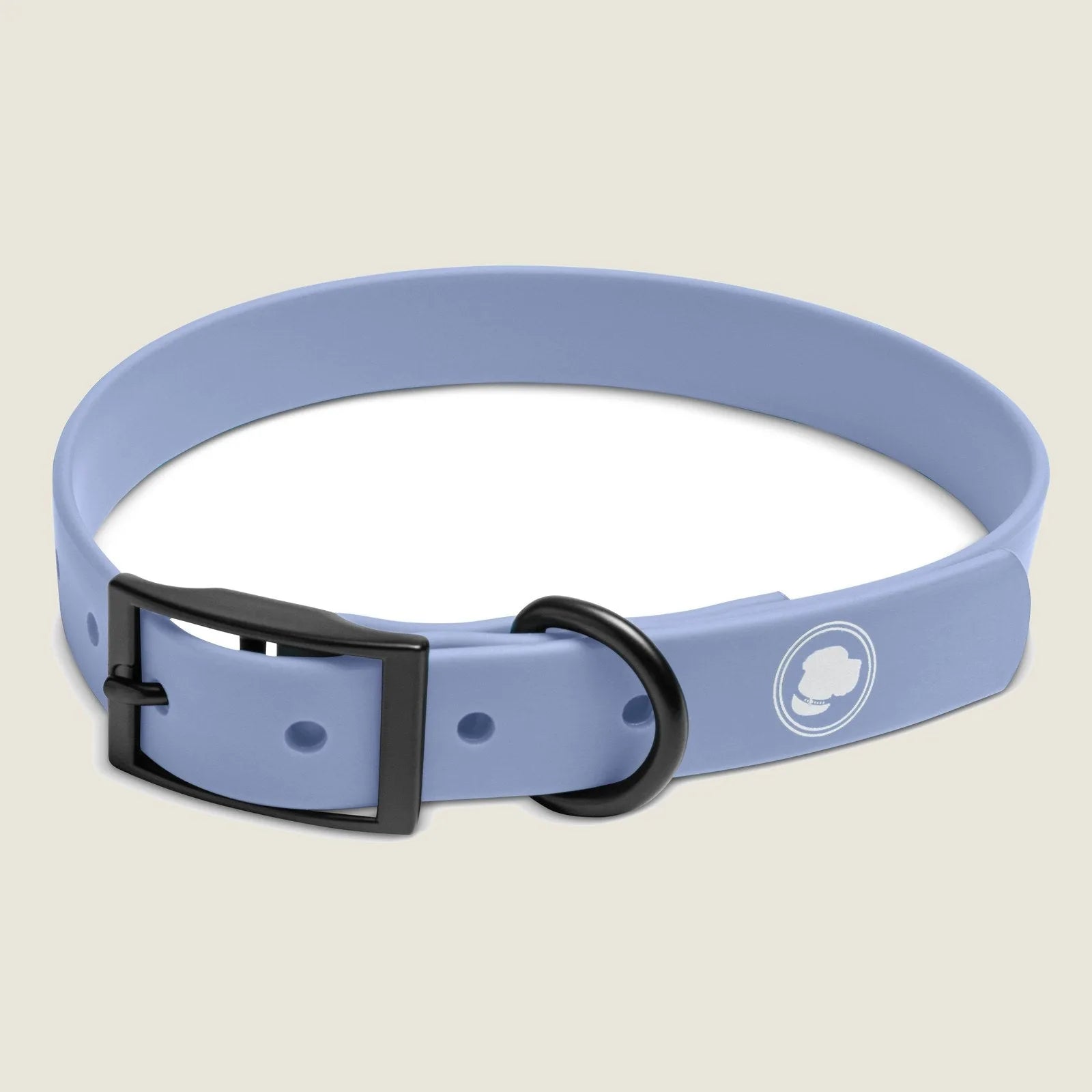 Lavender purple adjustable dog collar with a black buckle, designed for comfort and weather resistance.