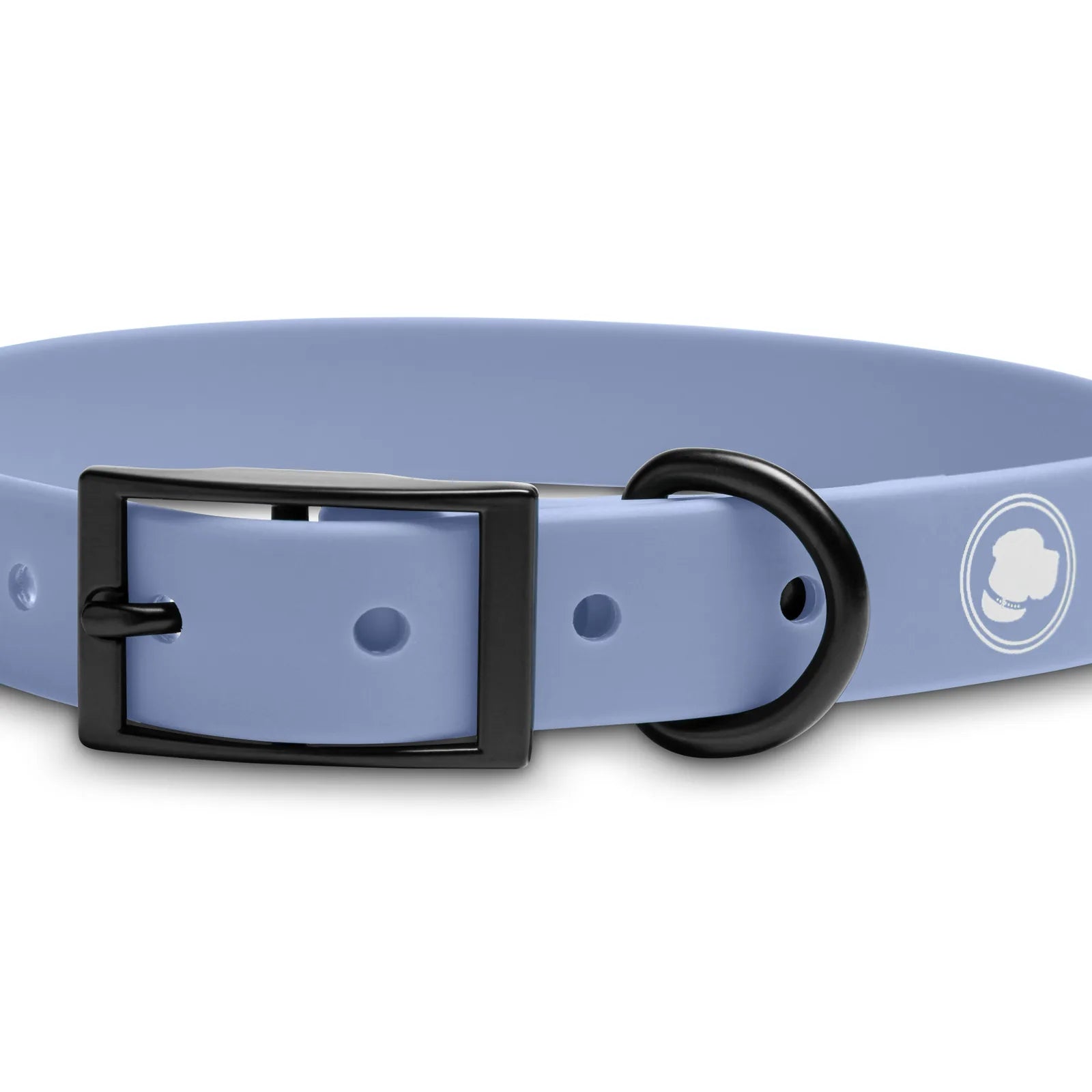 Lavender purple adjustable dog collar with a black buckle and ring, designed for durability and weather resistance.
