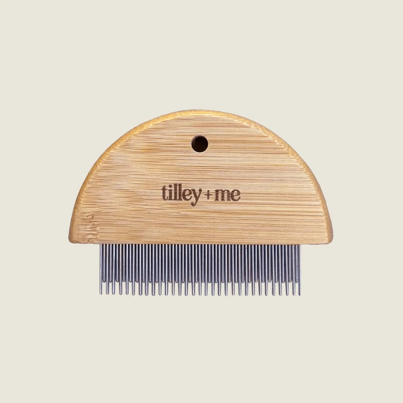 Bamboo flea detangler comb featuring a rounded wooden handle and fine metal teeth, ideal for gentle pet grooming.