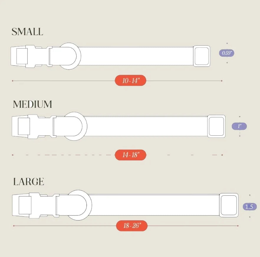Adjustable hemp cotton dog collar with brass hardware, available in small, medium, and large sizes, features a simple design.