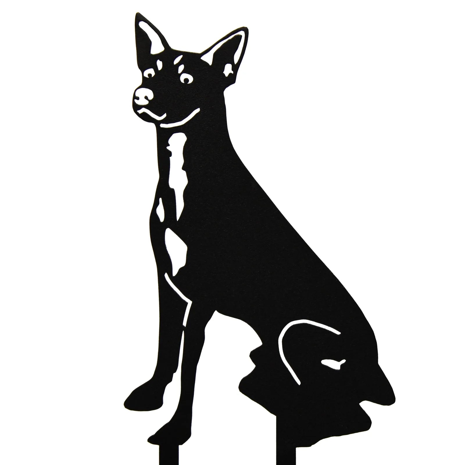 Black metal silhouette of a Toy Fox Terrier, showcasing intricate details and a sitting pose, perfect for outdoor decor.