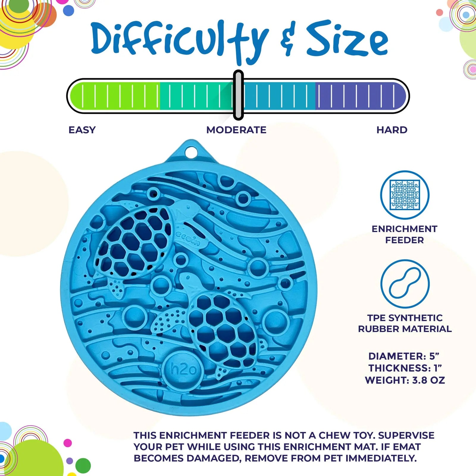 Bright blue turtle-shaped enrichment lick mat with textured surfaces, designed for small dogs and cats, featuring suction...