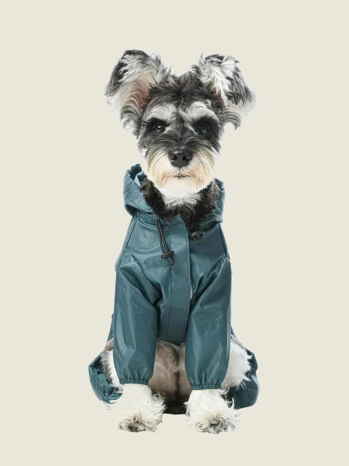 Blue ultralight waterproof dog jacket with a hood, featuring elastic strings and a Velcro closure for a comfortable fit.