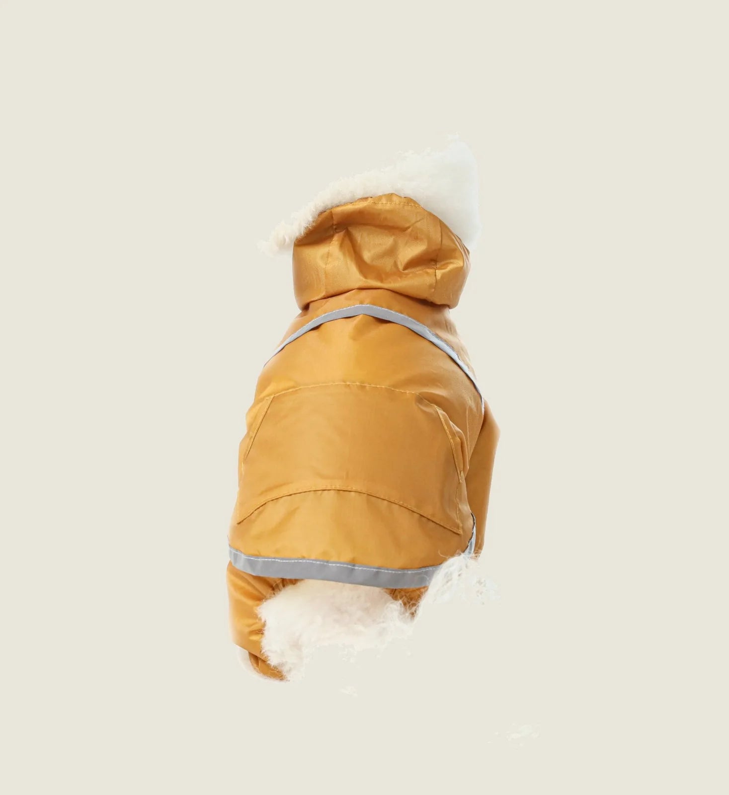 Yellow ultralight waterproof dog jacket with a hood and reflective detailing, featuring soft lining for warmth.