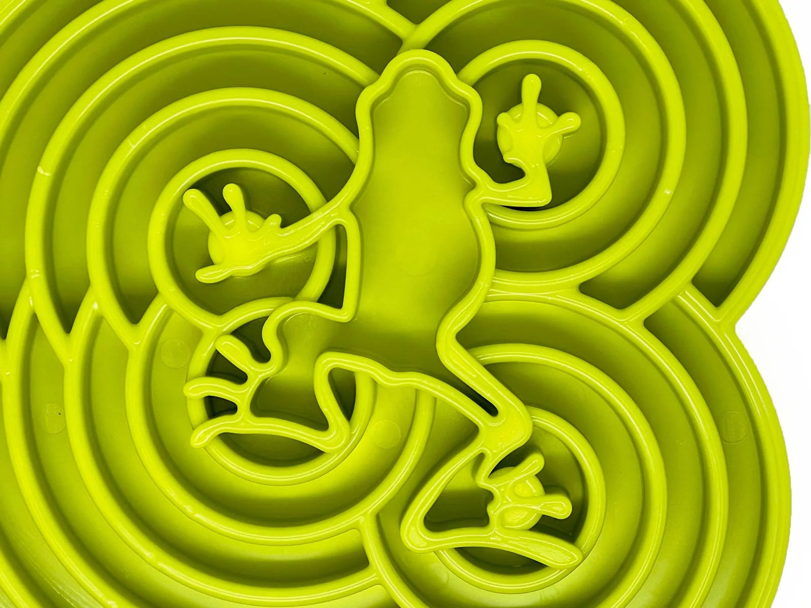 Bright green Water Frog eTray is a shallow slow feeder dog bowl featuring a textured frog design for engaging mealtime.