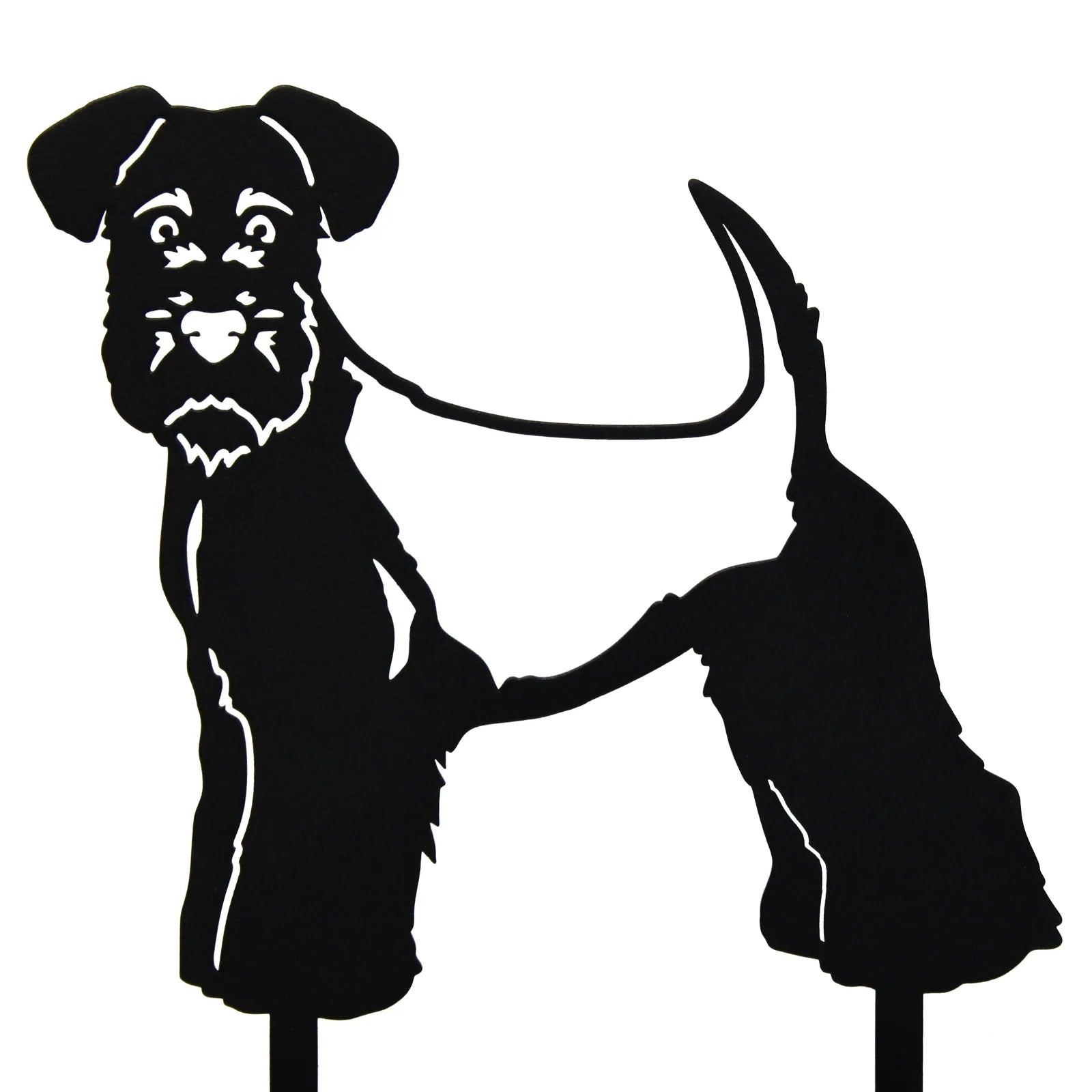 Handcrafted black metal silhouette of a Welsh Terrier, showcasing detailed features and standing posture.